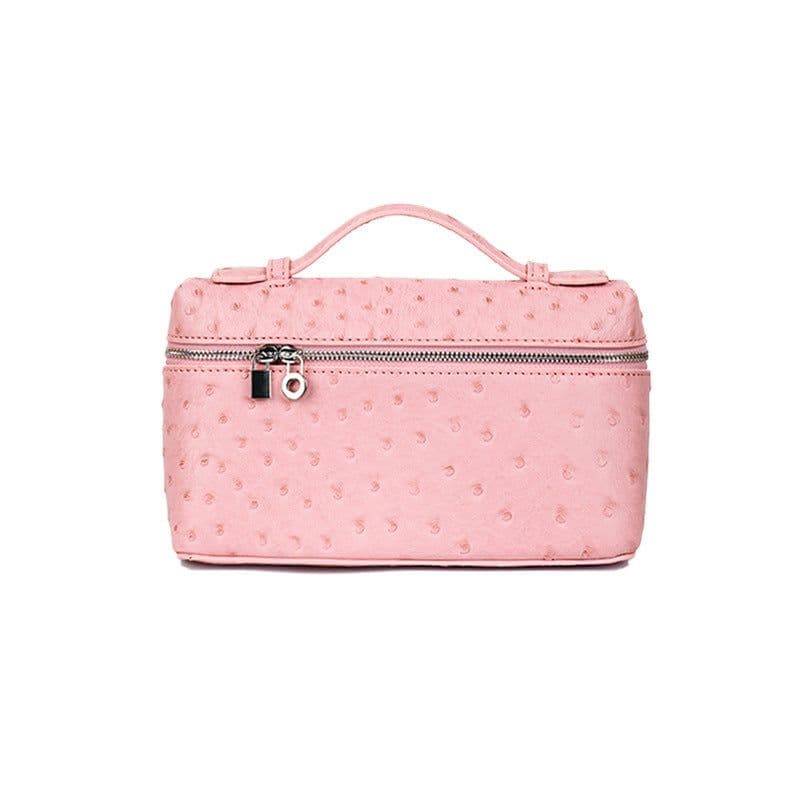 image-Mini Bag Lychee Pattern Handbag Ostrich Grain Small Square Bag Zipper Lunch Box Bag