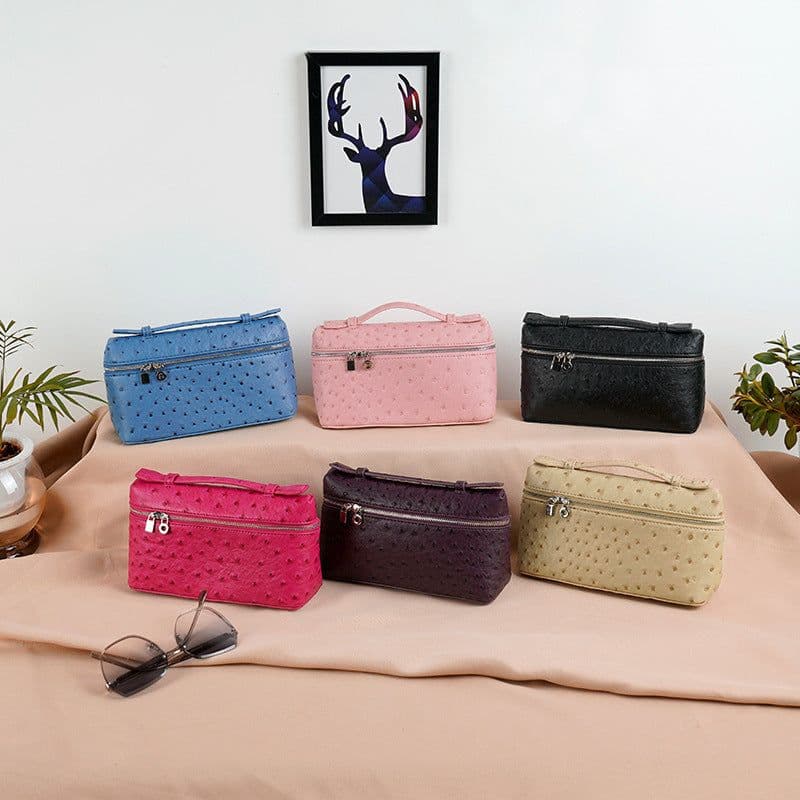image-Mini Bag Lychee Pattern Handbag Ostrich Grain Small Square Bag Zipper Lunch Box Bag