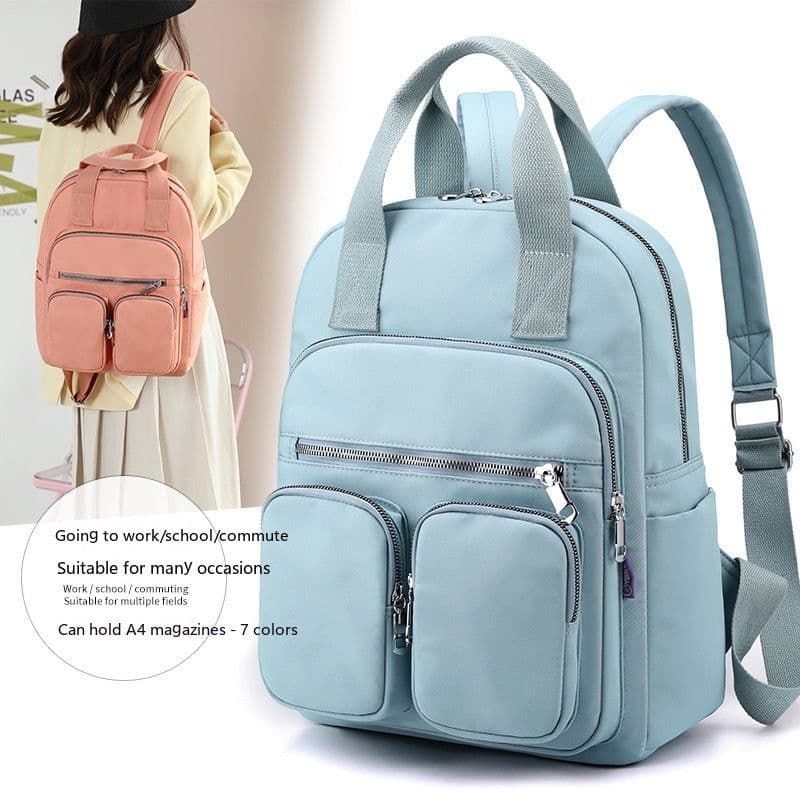 image-Women's Fashion Large Capacity Multi-pocket Nylon Cloth Backpack