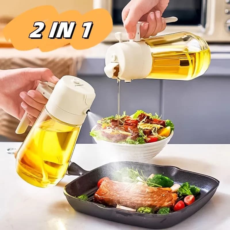 image-470ML Olive Oil Sprayer Dispenser For Cooking BBQ 2 In 1 Glass Oil Vinegar Soy Sauce Spray Kitchen Oil Bottle For Air Fryer