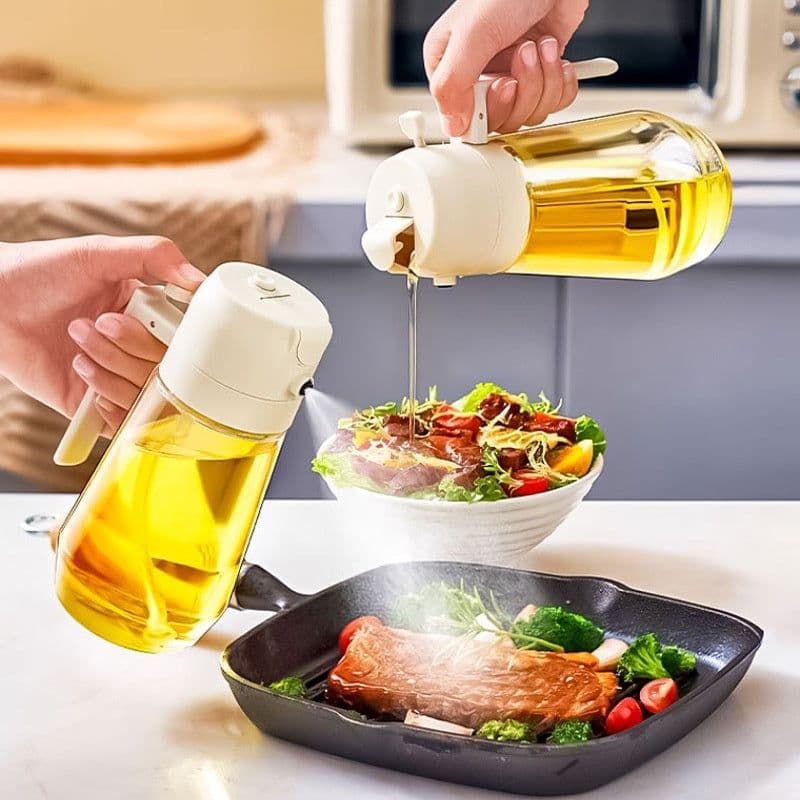 image-470ML Olive Oil Sprayer Dispenser For Cooking BBQ 2 In 1 Glass Oil Vinegar Soy Sauce Spray Kitchen Oil Bottle For Air Fryer