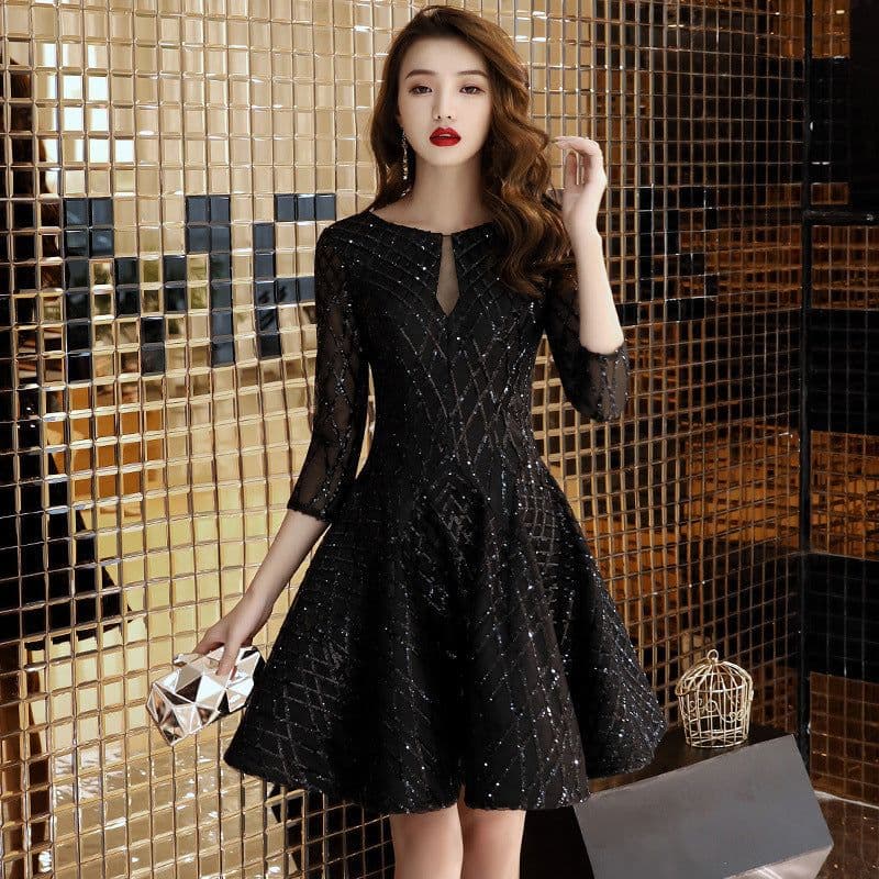 image-Women's Black Dinner Party Cocktail Party Birthday Party Dress Small Dress Short Socialite