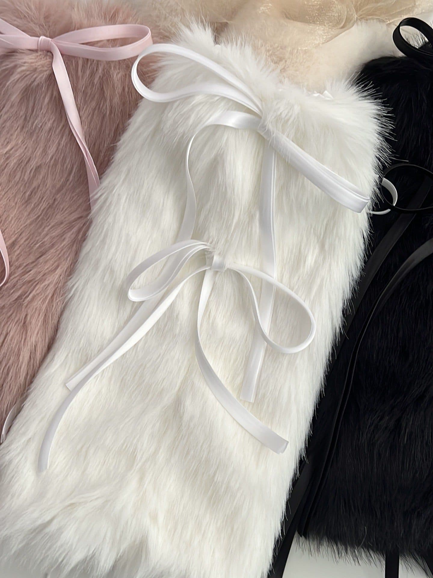 image-New Year Autumn And Winter Warm Lace-up Fur Leg Warmer Mid-calf