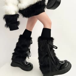 image-New Year Autumn And Winter Warm Lace-up Fur Leg Warmer Mid-calf
