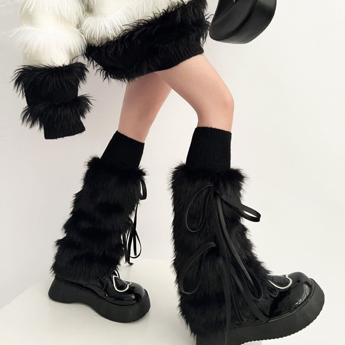 image-New Year Autumn And Winter Warm Lace-up Fur Leg Warmer Mid-calf