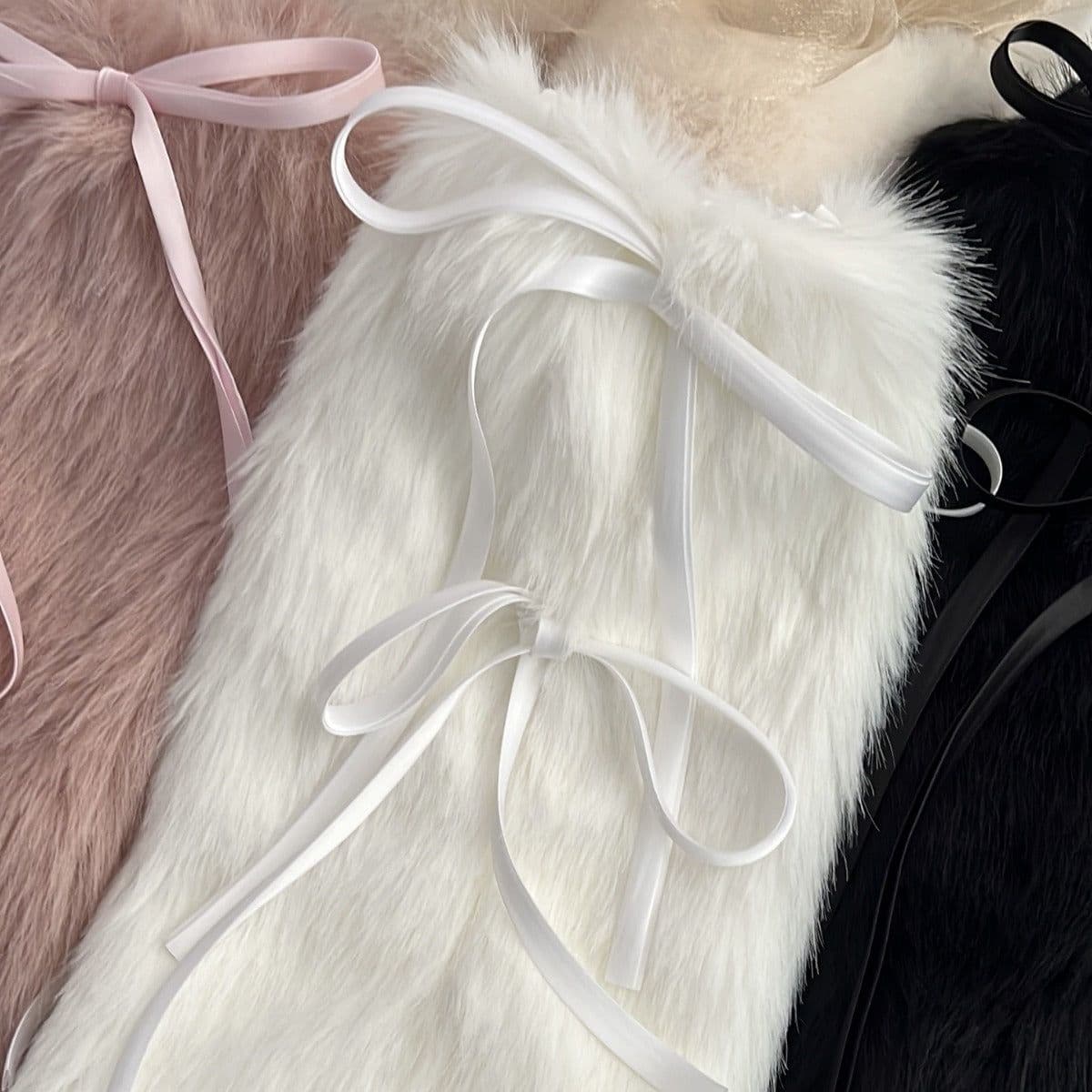 image-New Year Autumn And Winter Warm Lace-up Fur Leg Warmer Mid-calf