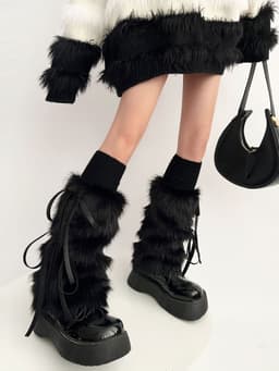 image-New Year Autumn And Winter Warm Lace-up Fur Leg Warmer Mid-calf