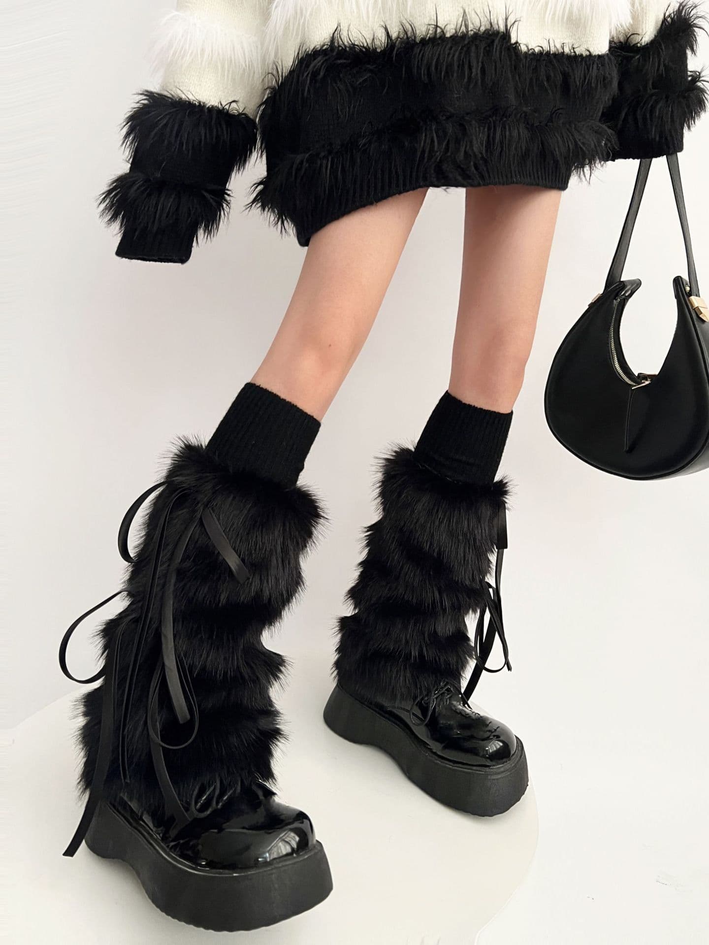 image-New Year Autumn And Winter Warm Lace-up Fur Leg Warmer Mid-calf