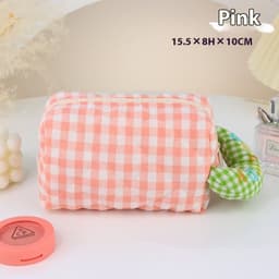 image-Plaid Cosmetic Bag Large Capacity Good-looking Ins Cute Portable Storage Bag