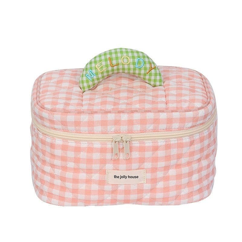 image-Plaid Cosmetic Bag Large Capacity Good-looking Ins Cute Portable Storage Bag