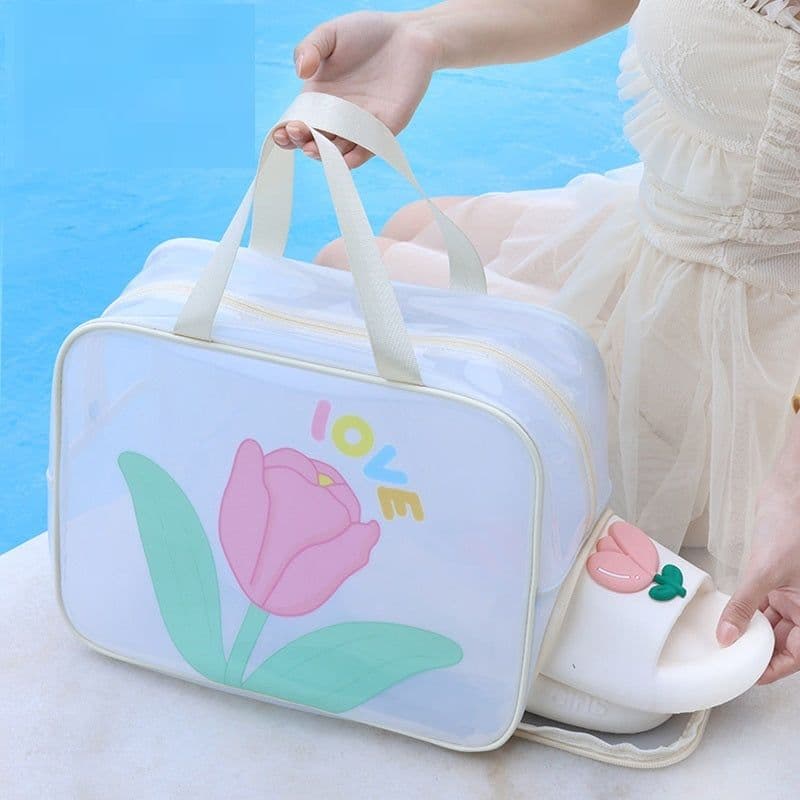 image-Dry Wet Separation Double-layer Transparent Pu Cosmetic Bag Portable Wash Bag