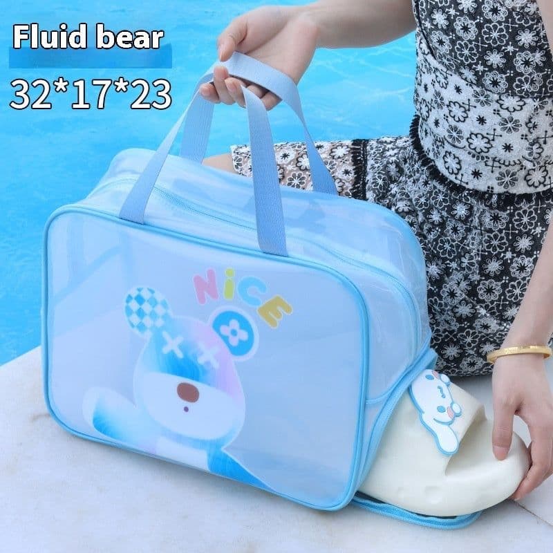 image-Dry Wet Separation Double-layer Transparent Pu Cosmetic Bag Portable Wash Bag