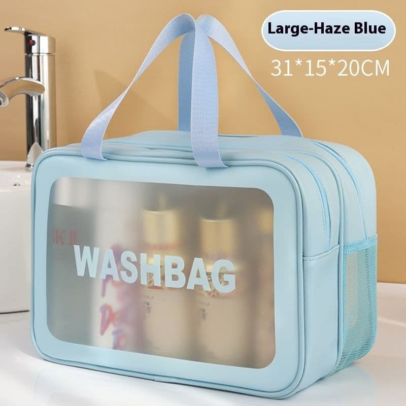 image-Dry Wet Separation Double-layer Transparent Pu Cosmetic Bag Portable Wash Bag
