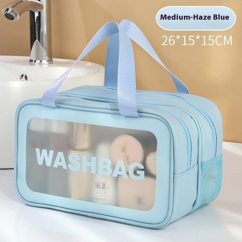 image-Dry Wet Separation Double-layer Transparent Pu Cosmetic Bag Portable Wash Bag