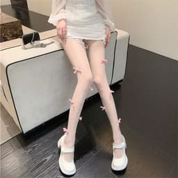 image-Sweet Pure Bow Pantyhose Pearl Anti-snagging