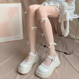 image-Sweet Pure Bow Pantyhose Pearl Anti-snagging