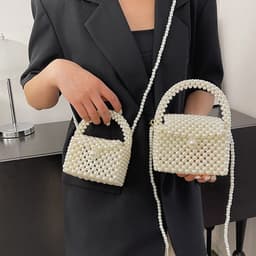 image-Children's Pearl Hand-woven Shoulder Crossbody Box Bag