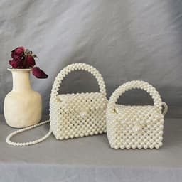 image-Children's Pearl Hand-woven Shoulder Crossbody Box Bag