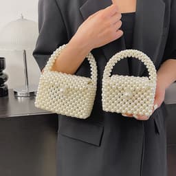 image-Children's Pearl Hand-woven Shoulder Crossbody Box Bag