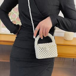 image-Children's Pearl Hand-woven Shoulder Crossbody Box Bag