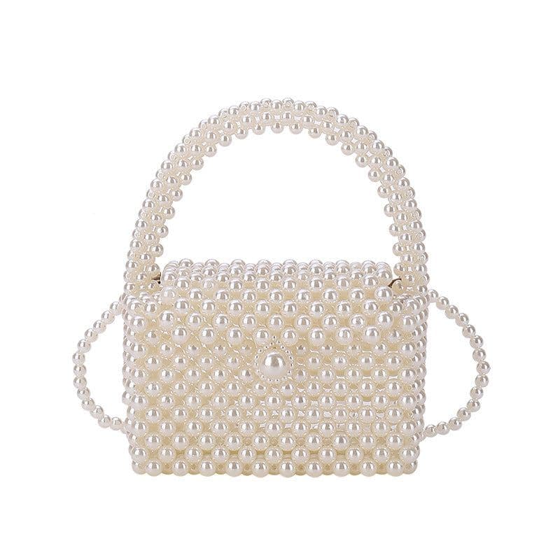 image-Children's Pearl Hand-woven Shoulder Crossbody Box Bag
