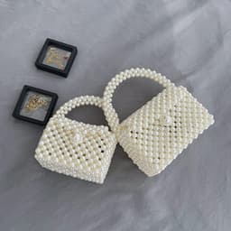 image-Children's Pearl Hand-woven Shoulder Crossbody Box Bag