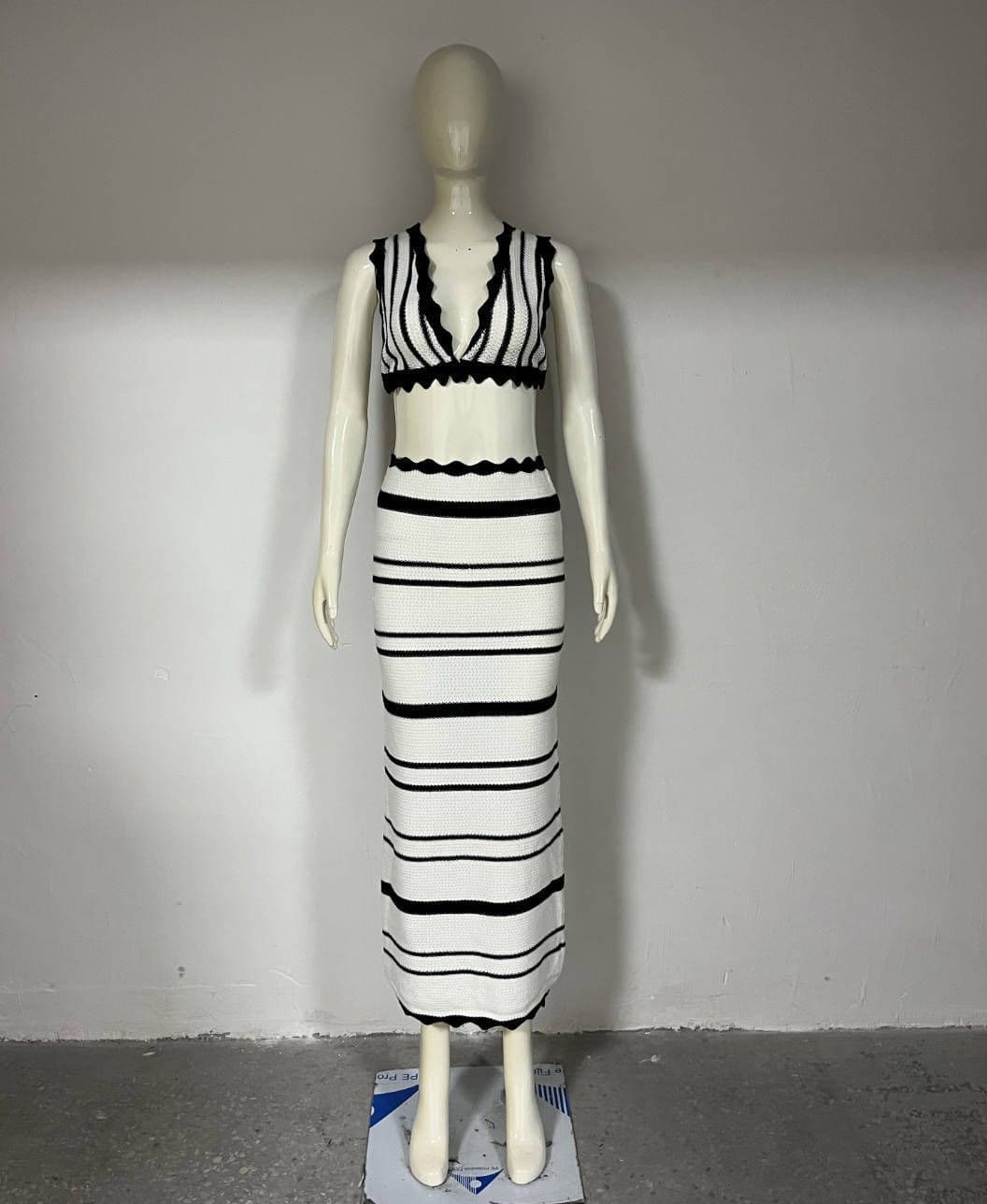 image-2pcs Striped Bikini Casual Vest Sling Top Suit Beach Summer Y2K Long Dress Suits For Women