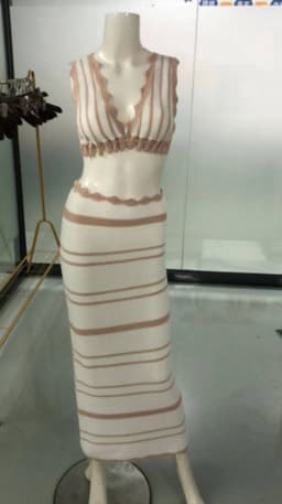 image-2pcs Striped Bikini Casual Vest Sling Top Suit Beach Summer Y2K Long Dress Suits For Women