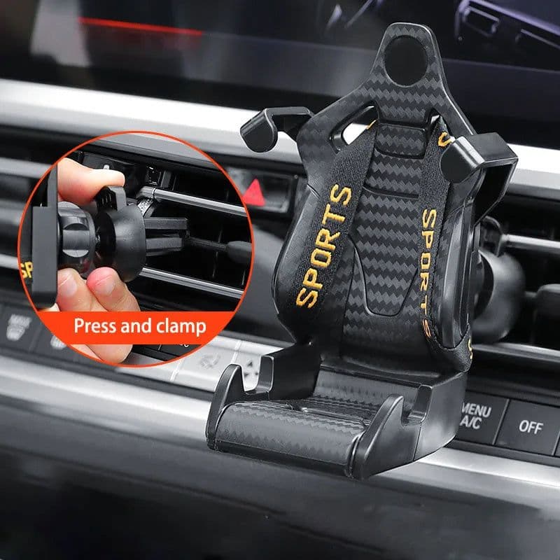 image-Racing Seat Shape Car Phone Holder Auto Air Vent Mobile Phone Clip 360 Degree Rotatable Car Cellphone Rack For Car Interior