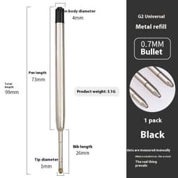image-Metal Refill Total Length 99mm Metal Ball Point Pen Core