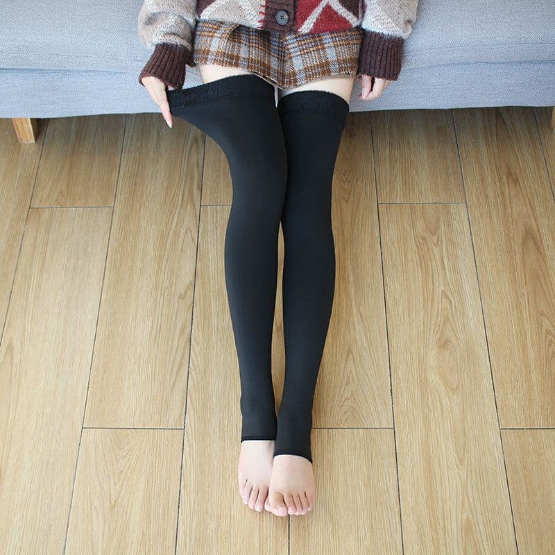 image-Autumn And Winter Large Size Fleece-lined Thick Fake Transparent Meat Thigh High Sock