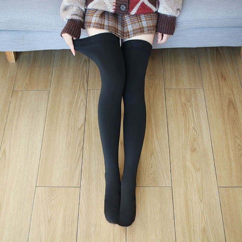 image-Autumn And Winter Large Size Fleece-lined Thick Fake Transparent Meat Thigh High Sock