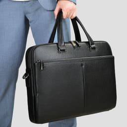 image-Men's Handbag Horizontal Briefcase Large Capacity First Layer Cowhide 17-inch Computer Bag