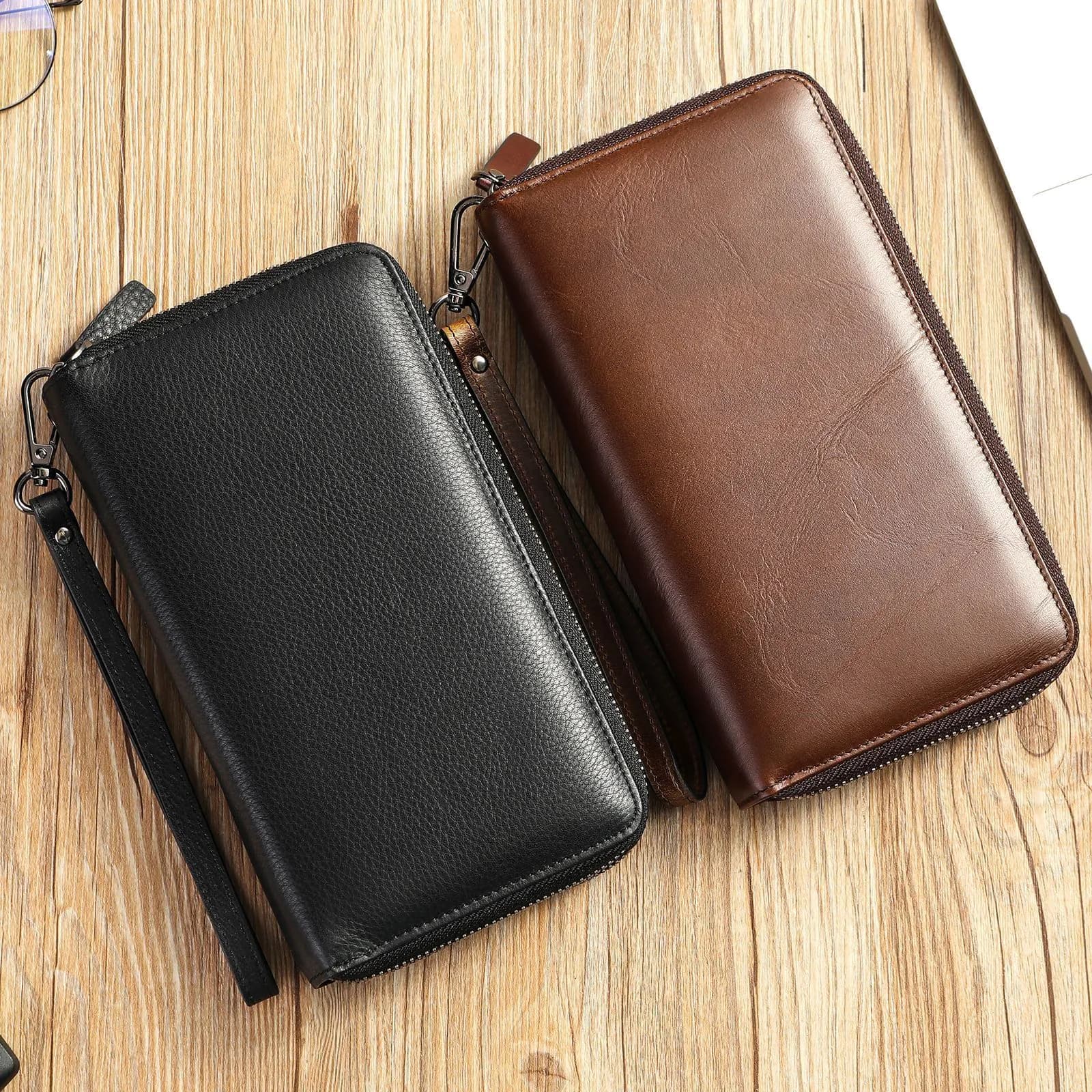 image-Men's Long Genuine Leather Clutch Wallet Zipper