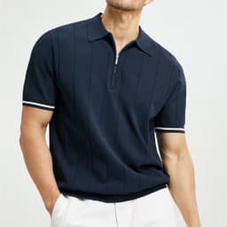 image-Fashion Short-sleeved Polo Shirt Summer Lapel Zipper T-shirt Tops Mens Clothing