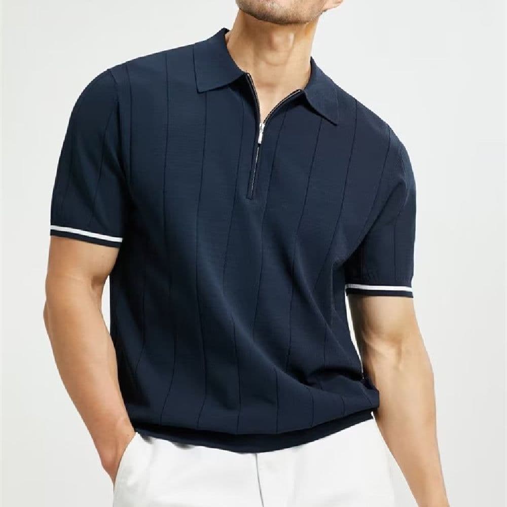 image-Fashion Short-sleeved Polo Shirt Summer Lapel Zipper T-shirt Tops Mens Clothing