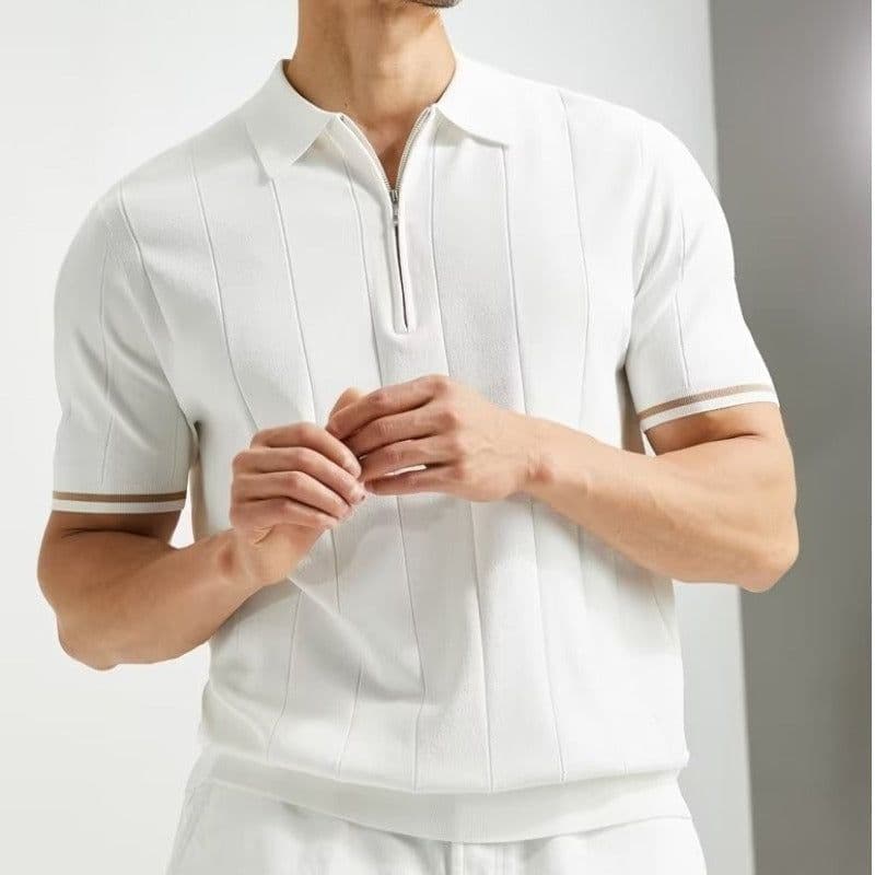 image-Fashion Short-sleeved Polo Shirt Summer Lapel Zipper T-shirt Tops Mens Clothing