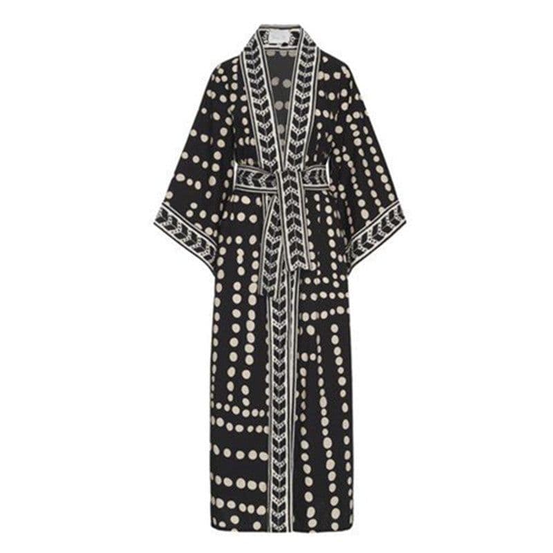 image-Beach Cardigan Long Sleeve Sun Protection Lace-up Printing Long Beach Wear Dress Leisure Fashion Loose Sexy Bikini Cover Up