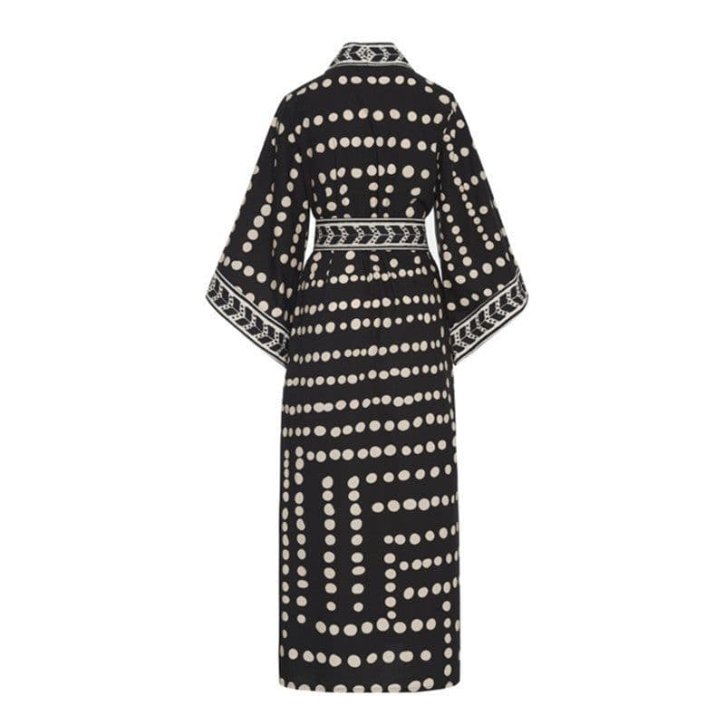 image-Beach Cardigan Long Sleeve Sun Protection Lace-up Printing Long Beach Wear Dress Leisure Fashion Loose Sexy Bikini Cover Up