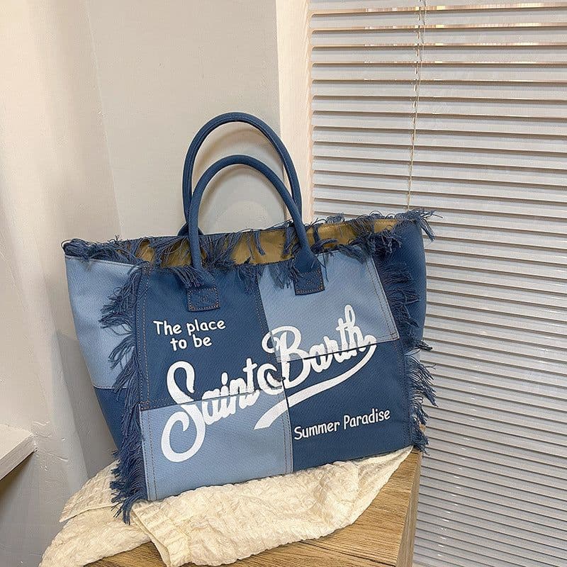 image-Women's Korean-style Letter Tassel Canvas Bag With Large Capacity