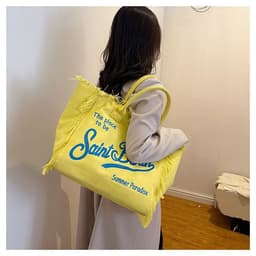 image-Women's Korean-style Letter Tassel Canvas Bag With Large Capacity