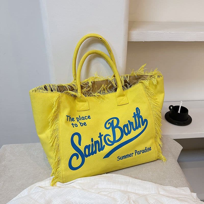 image-Women's Korean-style Letter Tassel Canvas Bag With Large Capacity