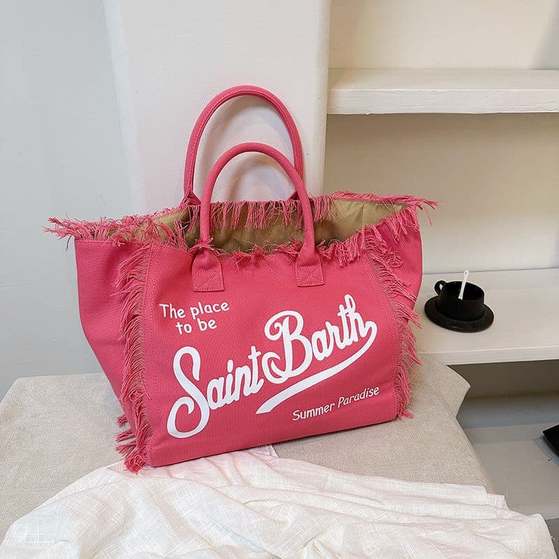 image-Women's Korean-style Letter Tassel Canvas Bag With Large Capacity