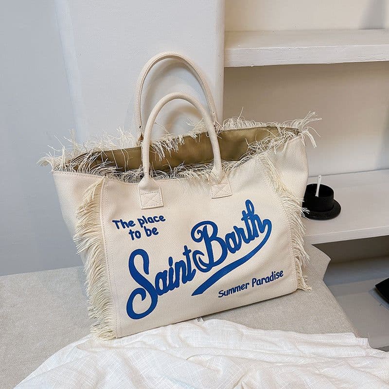 image-Women's Korean-style Letter Tassel Canvas Bag With Large Capacity
