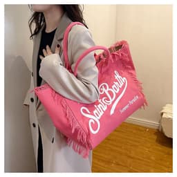 image-Women's Korean-style Letter Tassel Canvas Bag With Large Capacity