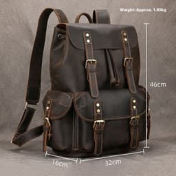 image-Large Capacity Crazy Horse Leather Backpack Travel Outdoor Flip