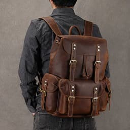 image-Large Capacity Crazy Horse Leather Backpack Travel Outdoor Flip
