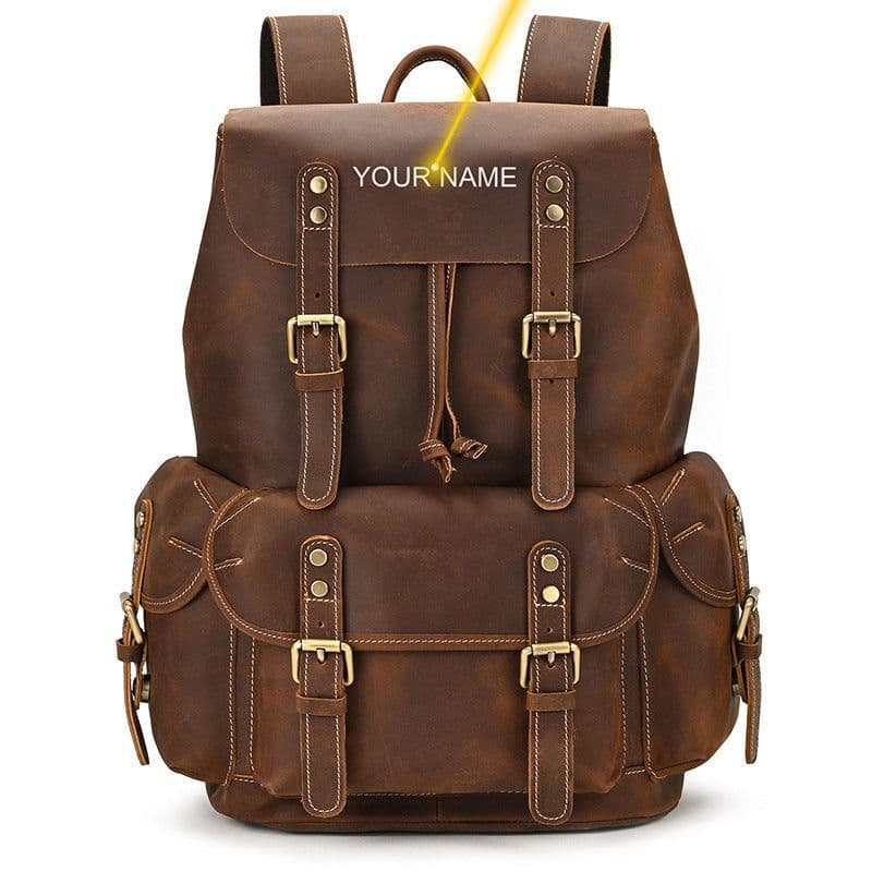 image-Large Capacity Crazy Horse Leather Backpack Travel Outdoor Flip
