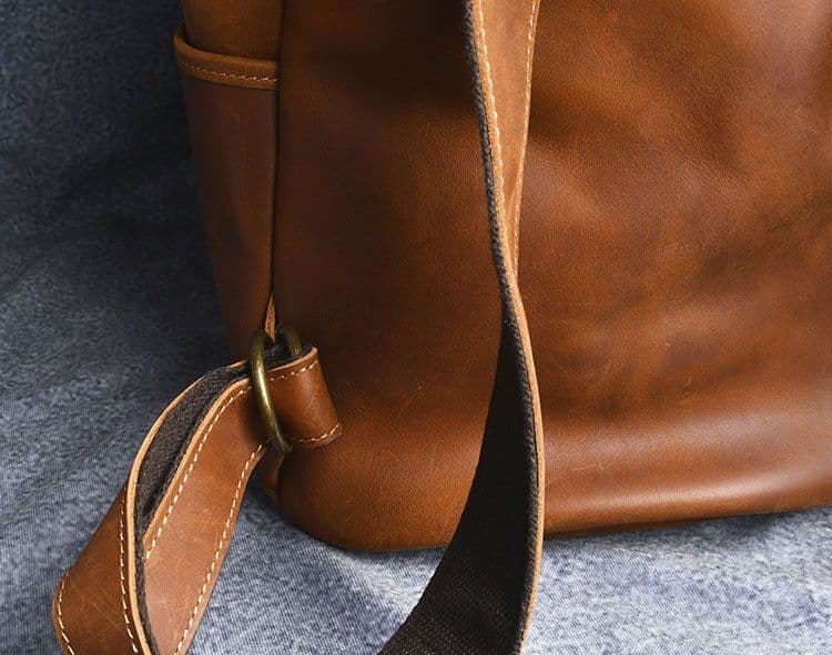 image-Vintage Crazy Horse Leather Hand-carrying Backpack Travel Leather Hiking Backpack