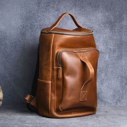 image-Vintage Crazy Horse Leather Hand-carrying Backpack Travel Leather Hiking Backpack